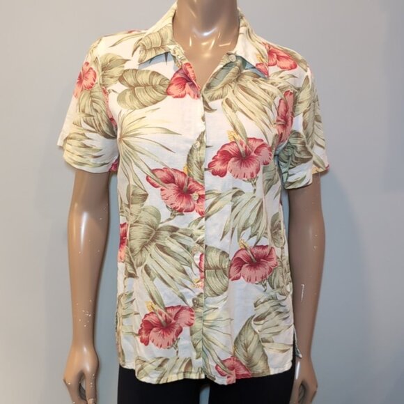 Vintage Lemon Grass Hawaiian Shirt Linen Cotton Short Sleeve Top - Picture 8 of 8